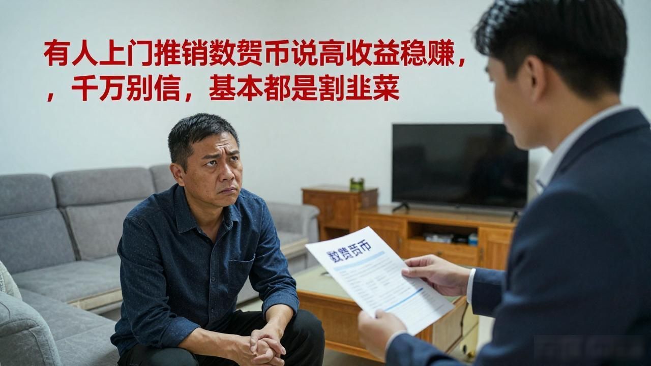有人上门推销数字货币说高收益稳赚,千万别信,基本都是割韭菜