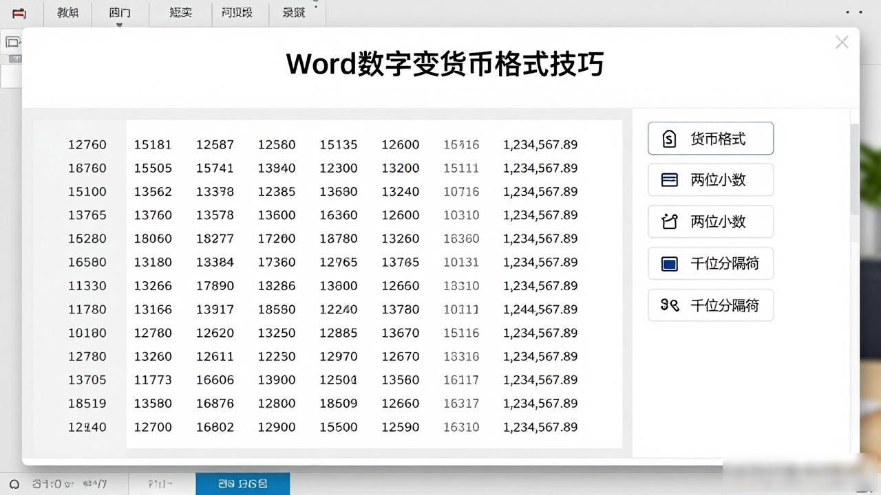 Word数字变货币格式技巧