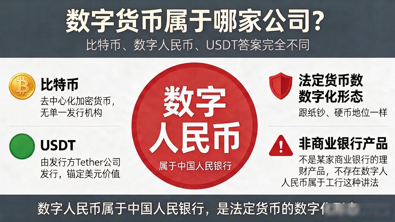 数字货币属于哪家公司?比特币、数字人民币、USDT答案完全不同